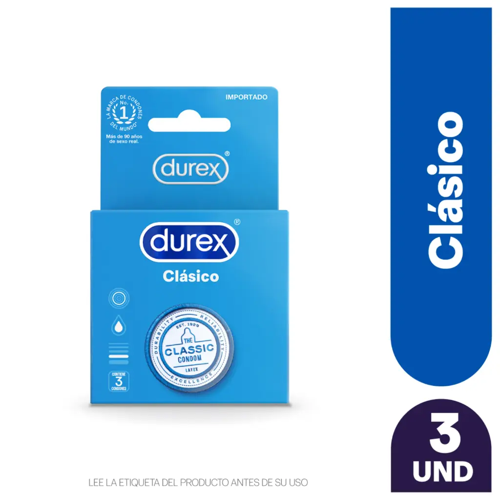Durex Condoms Clasico - Condon Clasico 3Pack -5000