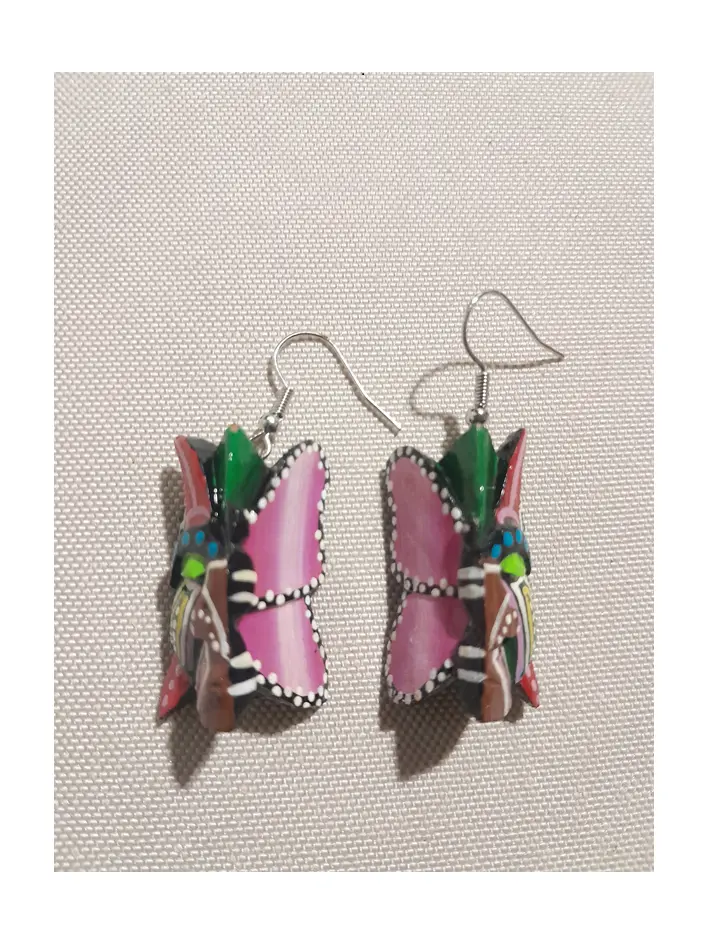 Original Boruca Native Mask Pink Butterflies Earpiece - CR