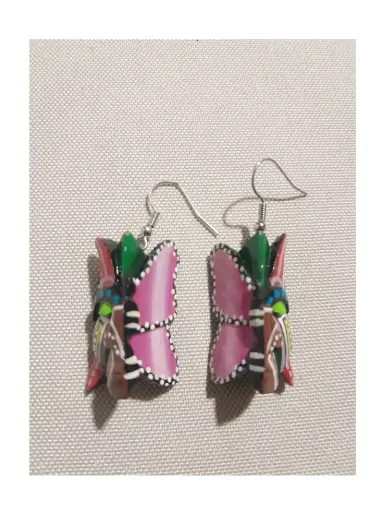 Original Boruca Native Mask Pink Butterflies Earpiece - CR